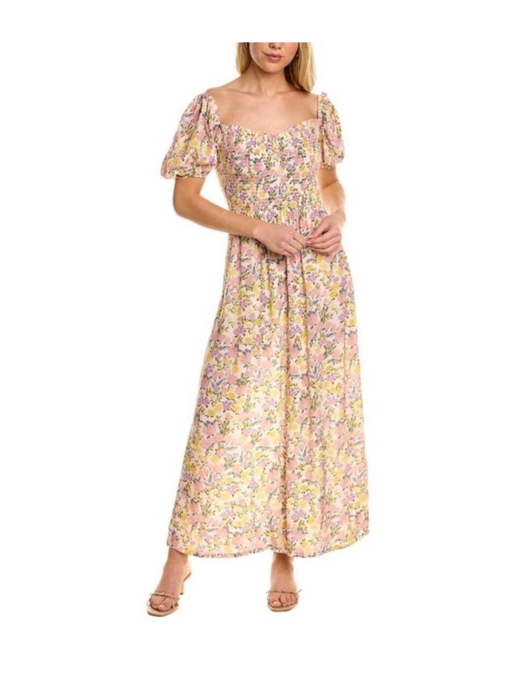 Yumi Kim Lola Pink Floral Puff-Sleeve Jumpsuit L